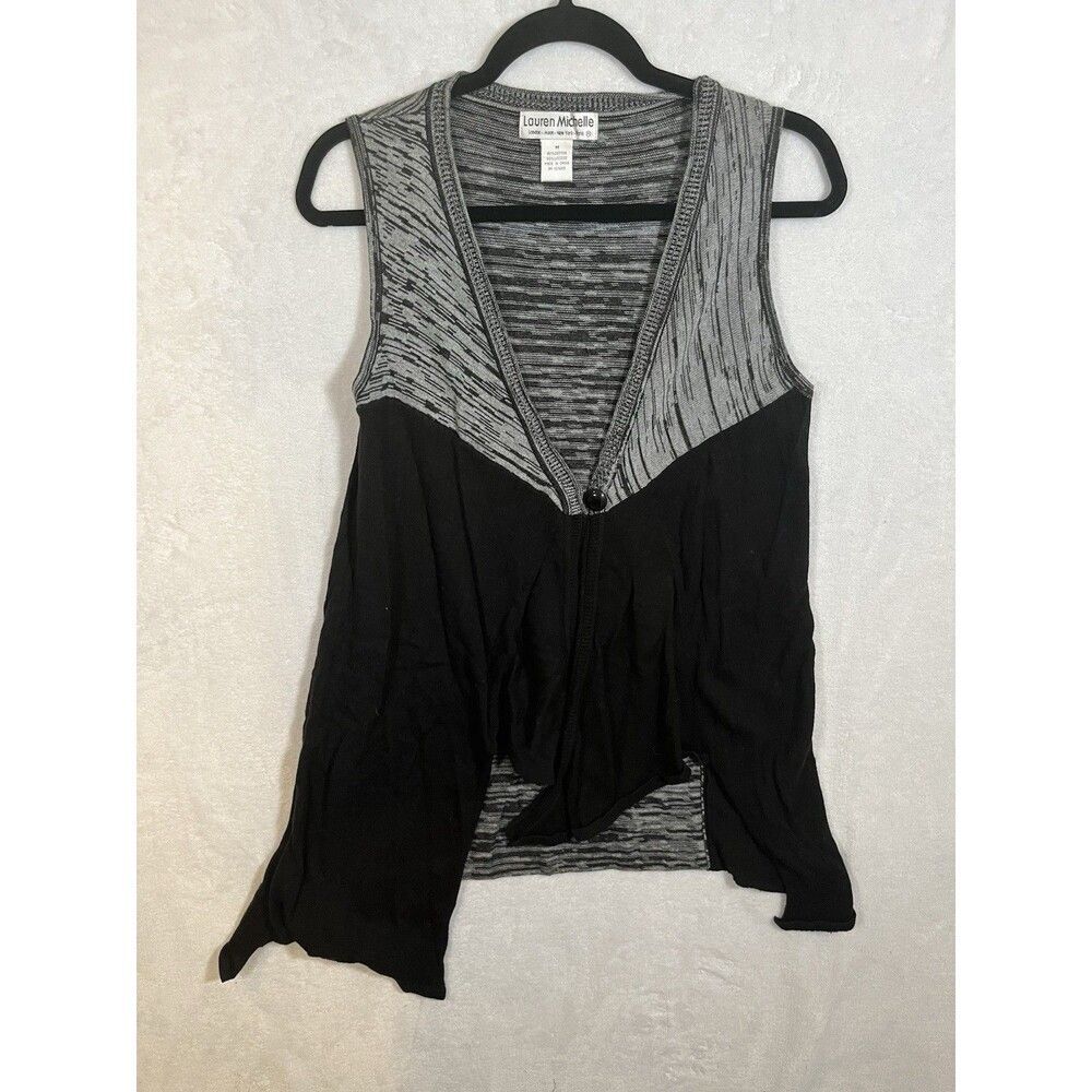 Lauren Michelle Woman Silver/Black Open Knit Cardigan Sweater Medium